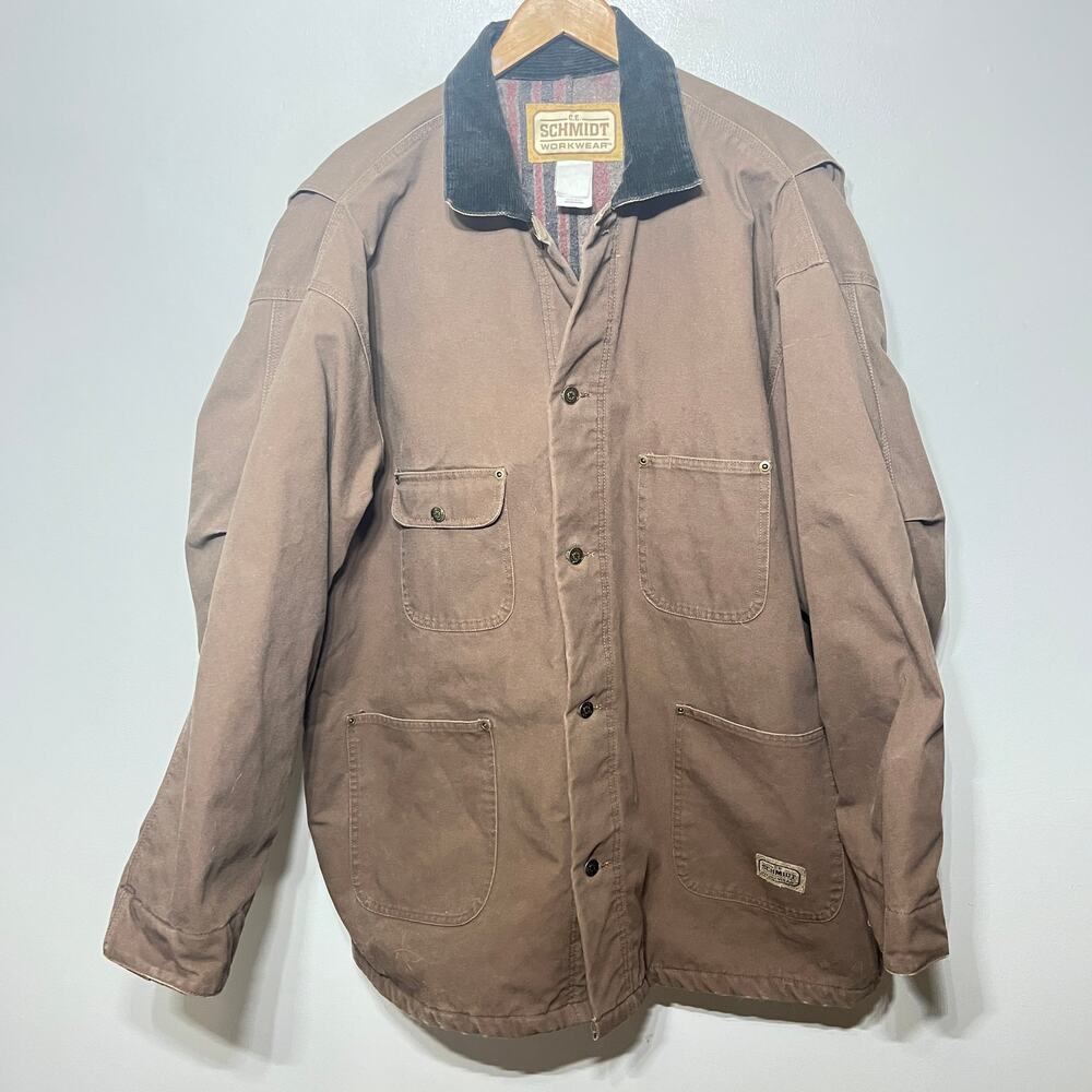 C. E. Schmidt VTG Coat Chore Barn Brown Canvas Corduroy Blanket Lined Work 2X